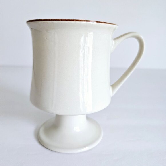 Vintage Ceramic Pedestal Mug Made in Japan Brown Rim Ivory Japanese‎ Mug~F190.2 - Picture 2 of 7